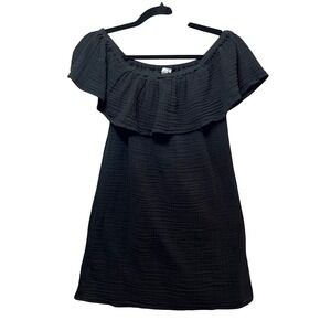 Aerie Black Dress Off Shoulder Ruffle Lined Casual‎ XXS Gauze Mini Dress